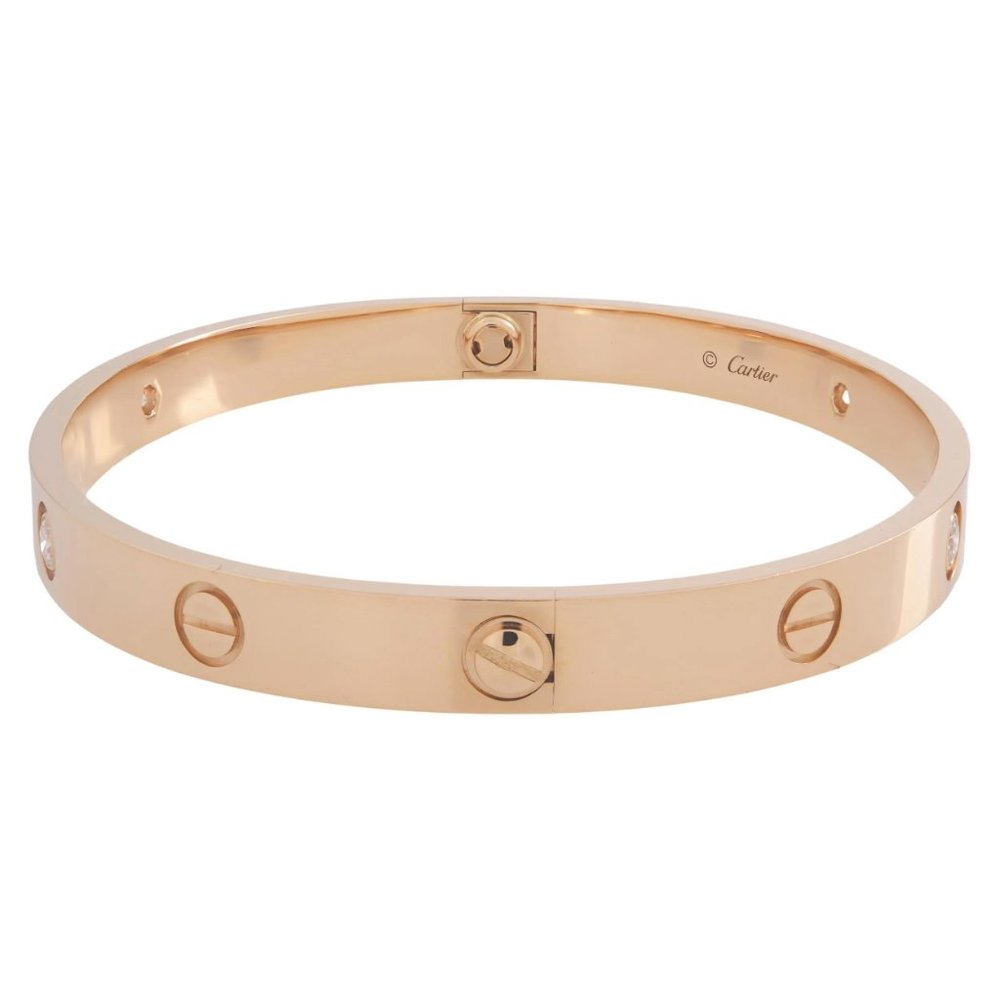 Cartier Love 4 Diamond Bracelet 18K Rose Gold Size 19 - Picture 3 of 5